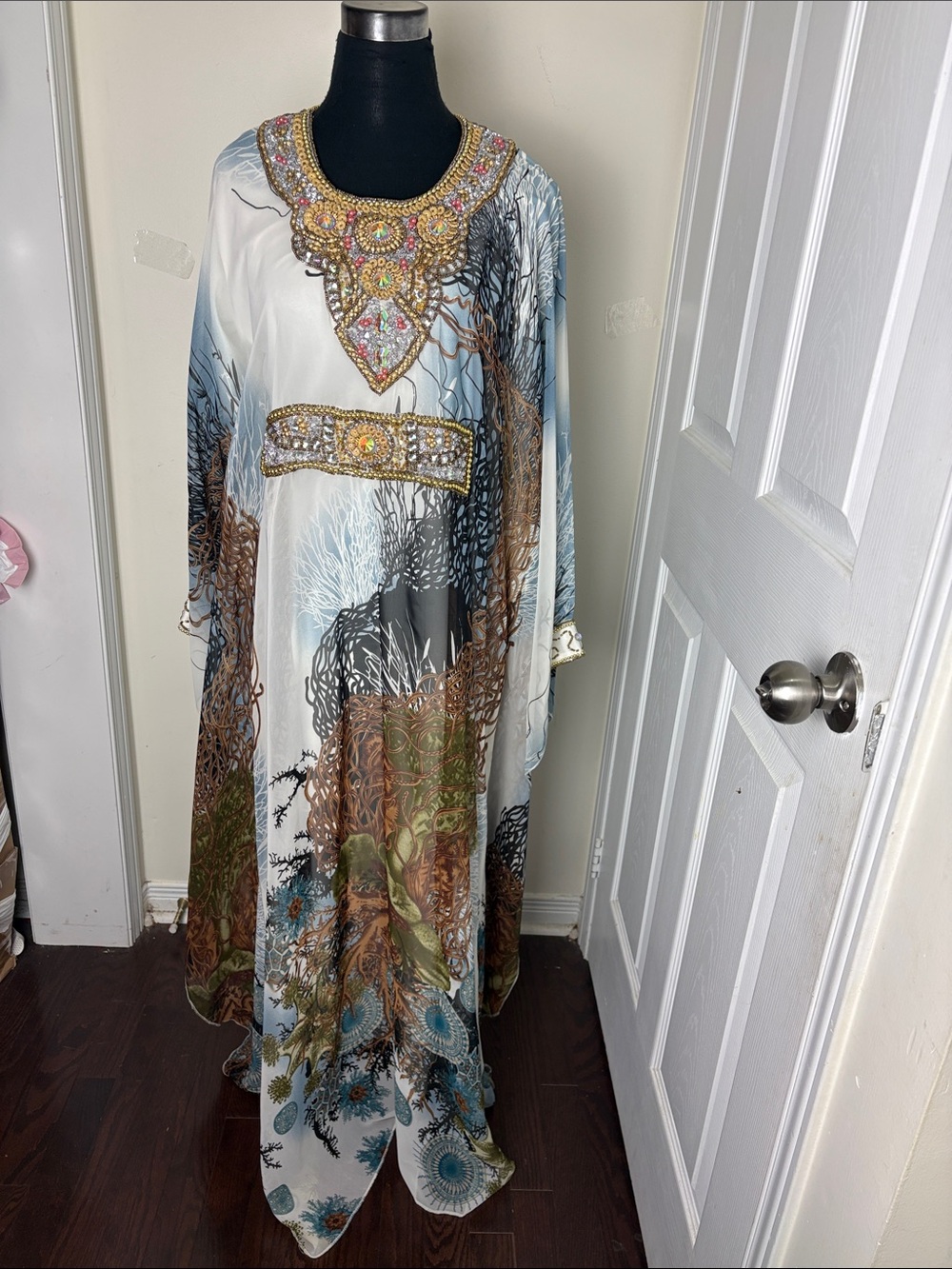 Bali Beaded Embellished Long Caftan Bobo Maxi Dress in Multi-Color